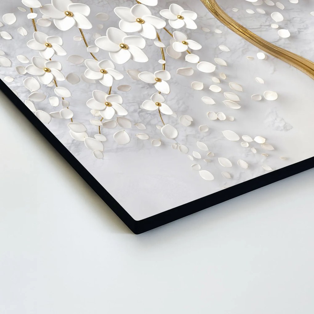 DUBLEZ | Falikép fából – Arany fa fehér virágokkal