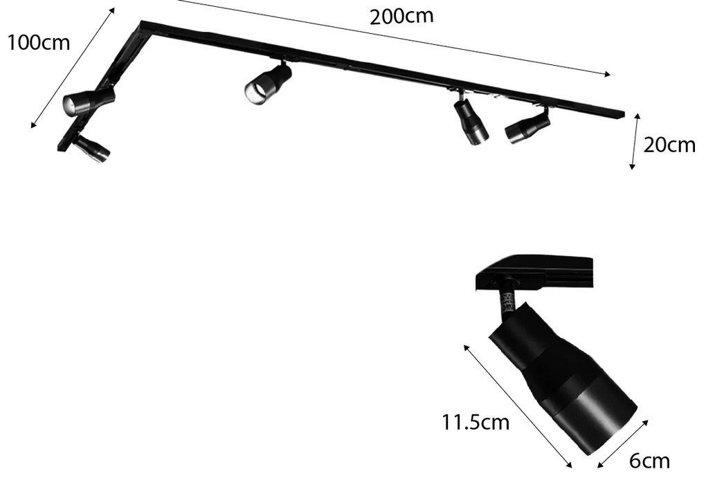 Modern Track Lighting System with 5 Spotlights Dark Bronze 1-Phase - Iconic Kohua