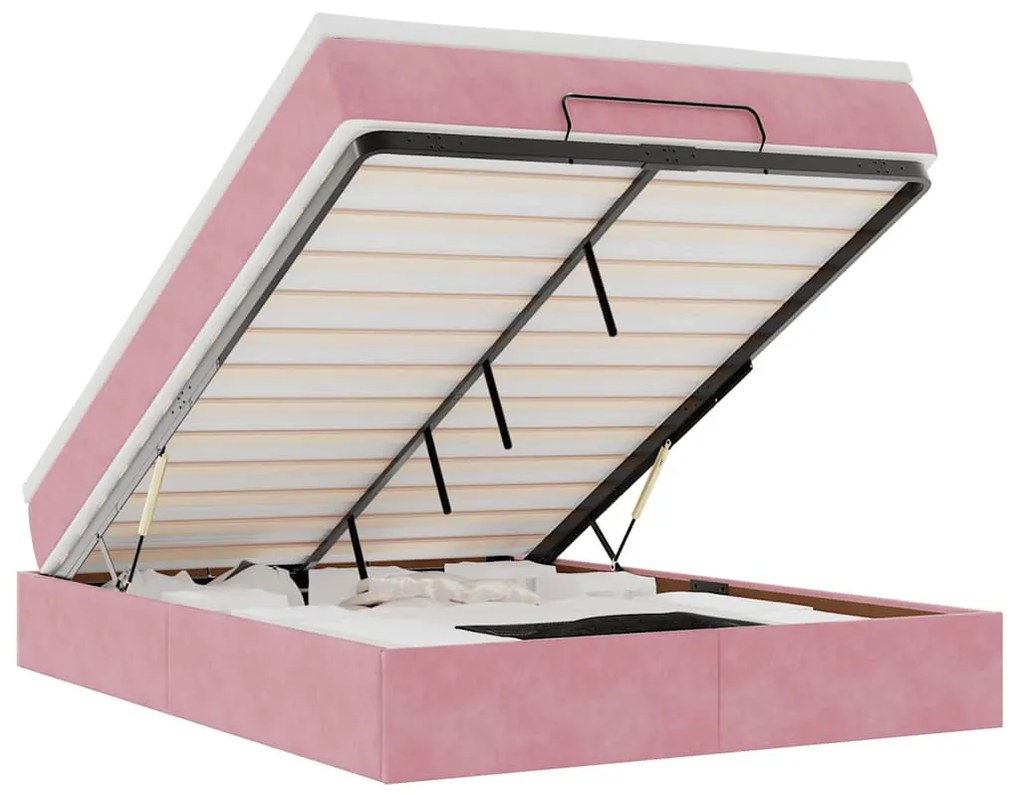 Ottomán ágykeret matraccal rózsaszín 140x190cm bársony
