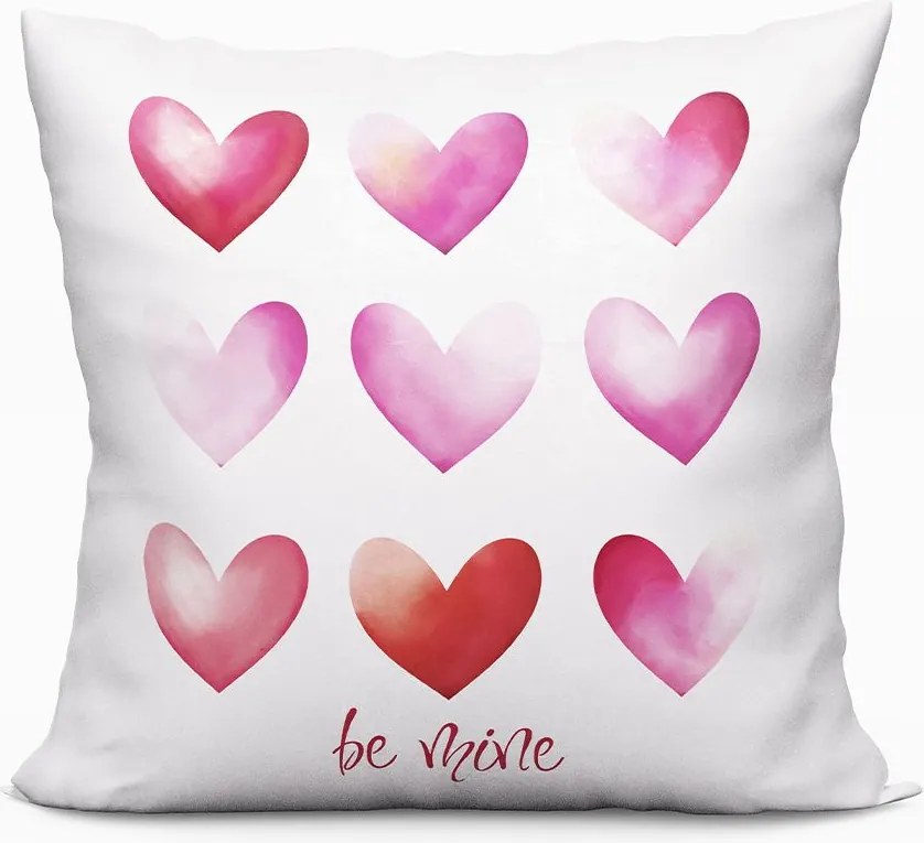 Dekoratív párnahuzat Be Mine 40x40 bársony fehér rózsaszín piros szív