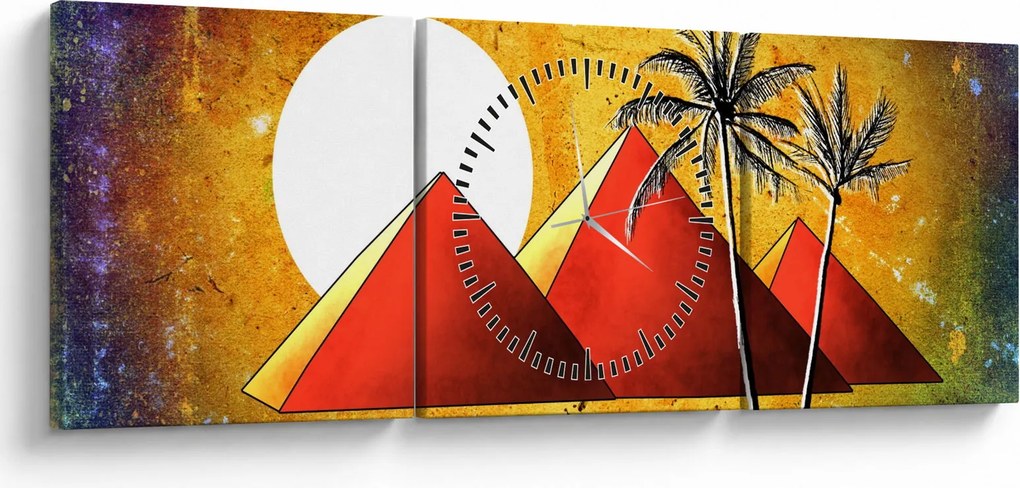 Festett egyiptomi piramisok képe (órával) (90x30 cm)