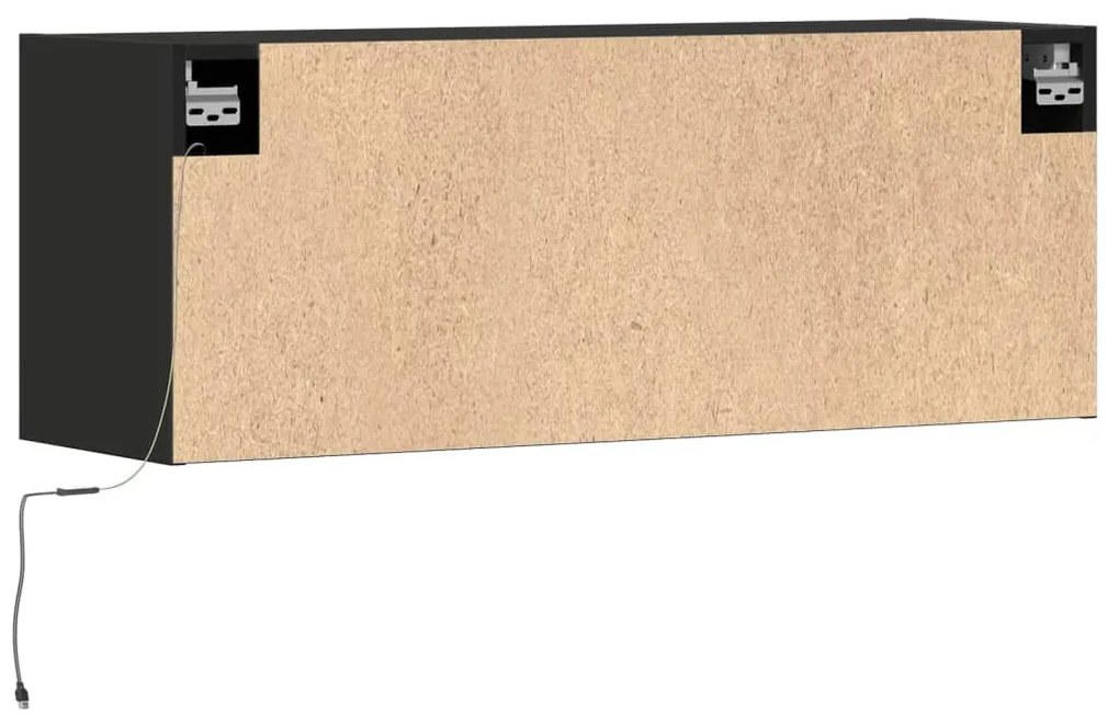 fekete fali TV-szekrény LED-világítással 100x31x35 cm