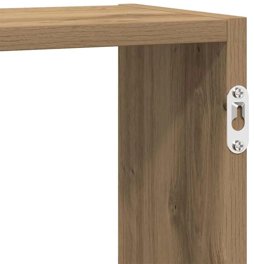 kézműves tölgy színű szerelt fa fali kockapolc 5 rekeszes színű