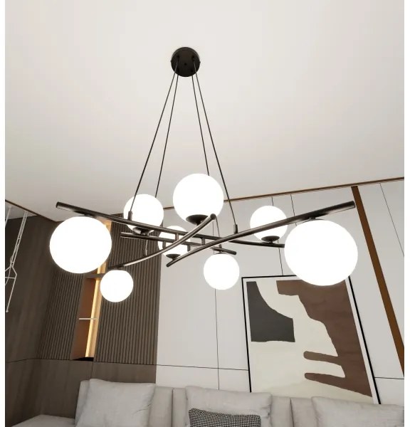 Csillár zsinóron ESSA 8xE14/10W/230V fekete/fehér