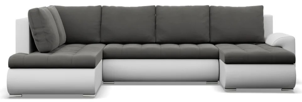 Tokio U sarokkanapé, 3 ágyneműtartóval, bársony + műbőr, baloldali, szürke - fehér