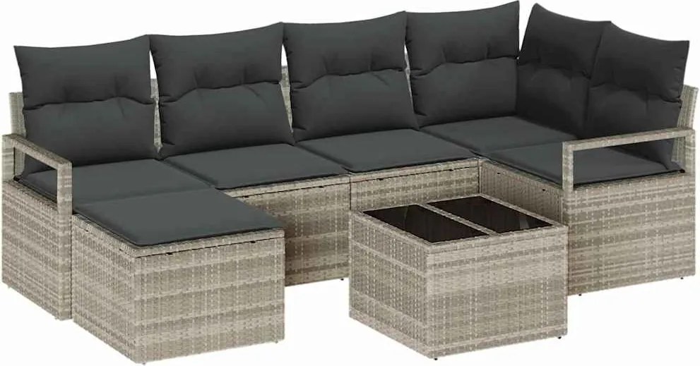 vidaXL Kanapé Szett párnával tárolóval 7 pcs Világosszürke polirattan