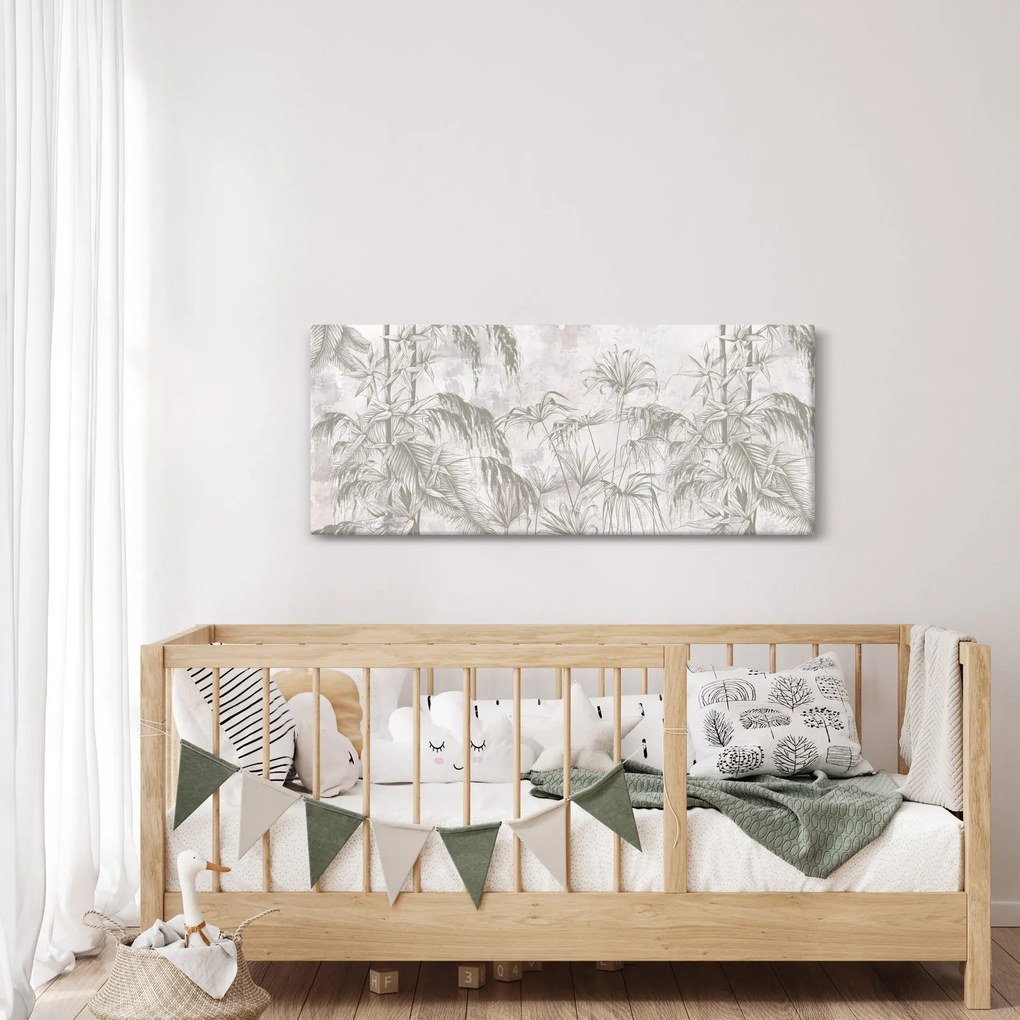 Kép - Trópusi növények a falon szürke színben (120x50 cm)