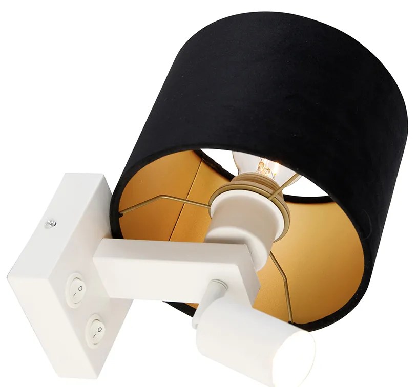 Fali lámpa fehér olvasólámpával és 18 cm-es fekete árnyékolóval - Brescia