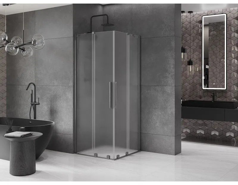 Mexen Velar Duo, tolóajtós zuhanykabin 80 x 80 cm, 8 mm-es mattüveg, polírozott grafit, 871-080-080-32-66