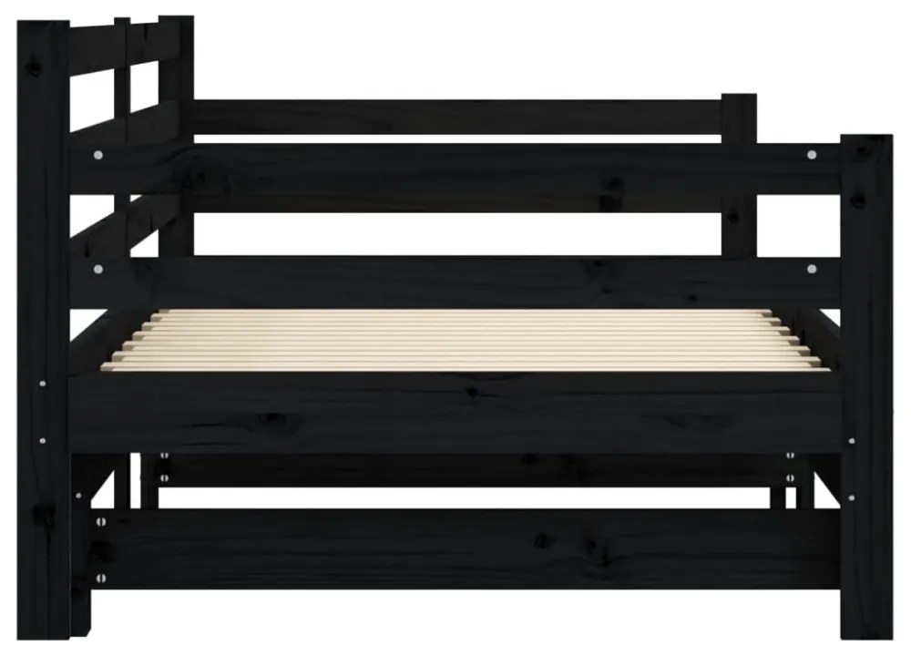 fekete tömör fenyőfa kihúzható kanapéágy 80 x 200 cm