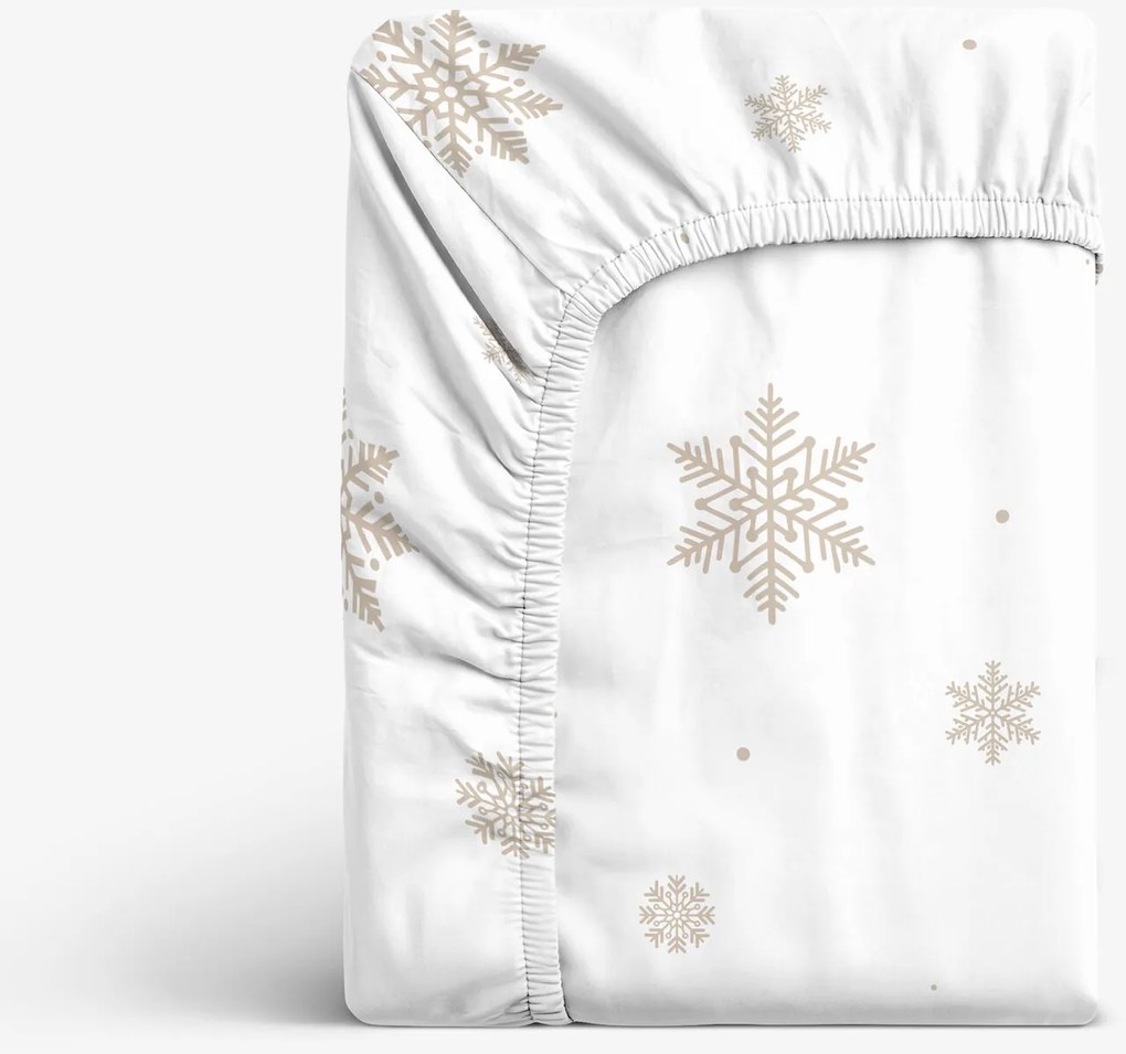 Goldea pamut gumis lepedő - hópelyhek fehéren 140 x 200 cm