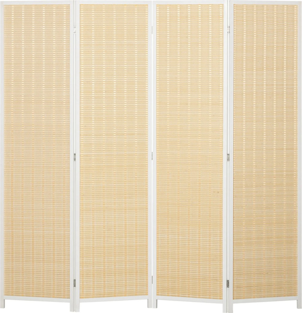 HOMCOM 4-Panelos Összecsukható Térelkülönítő 180x180 cm Kézi Szövésű Bambusz és Pamut Cérnával Elegáns Dekoráció Nappaliba Fehér | Aosom
