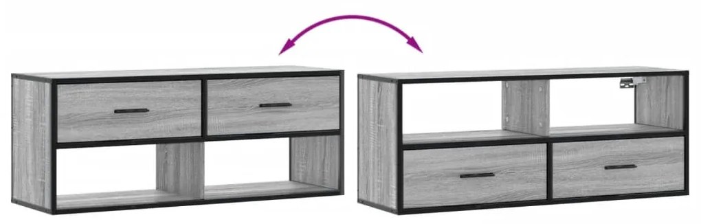 szürke sonoma színű szerelt fa és fém TV-szekrény 100x31x39,5cm
