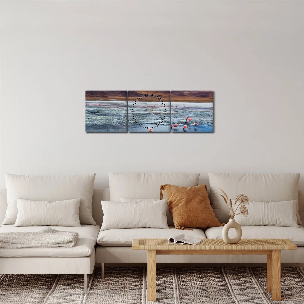 Kép - Flamingók (órával) (90x30 cm)