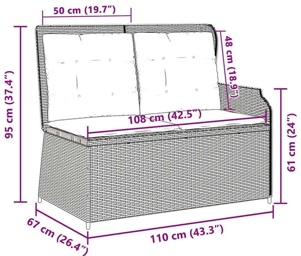 Kerti pad párnával Világosszürke Poli rattan