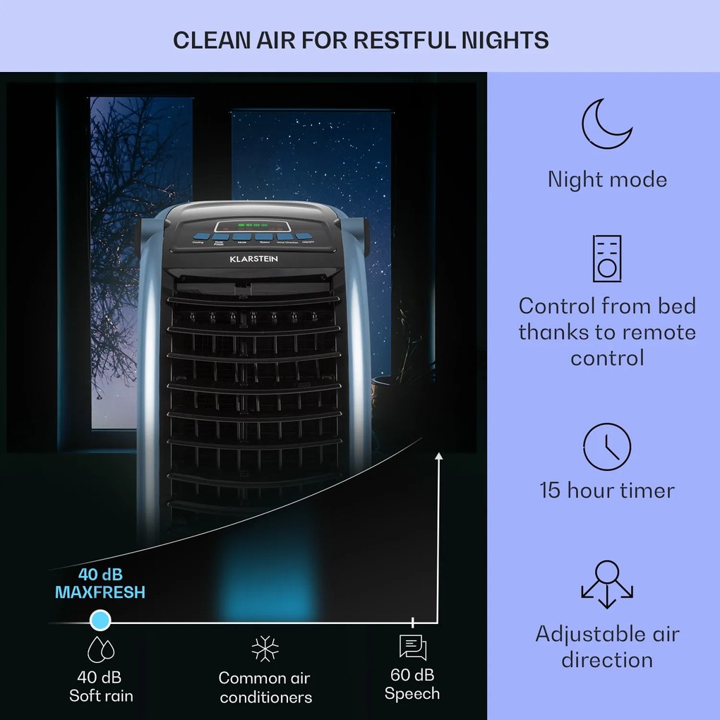 Klarstein Maxfresh, ventilátor, léghűtő, 3 v 1, 6L, 65W, távirányító, 2 x jégcsomag