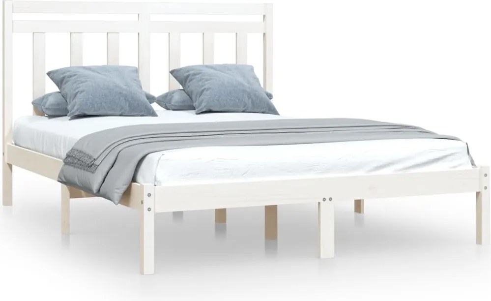 vidaXL Double fehér tömör fa ágykeret 135 x 190 cm