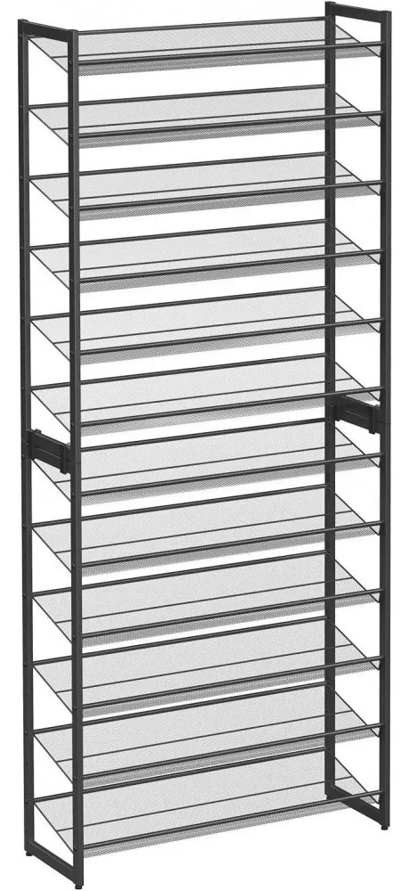 Cipőtartó polc 2x6 szintes fém háló polcokkal, fekete 92x30x220cm