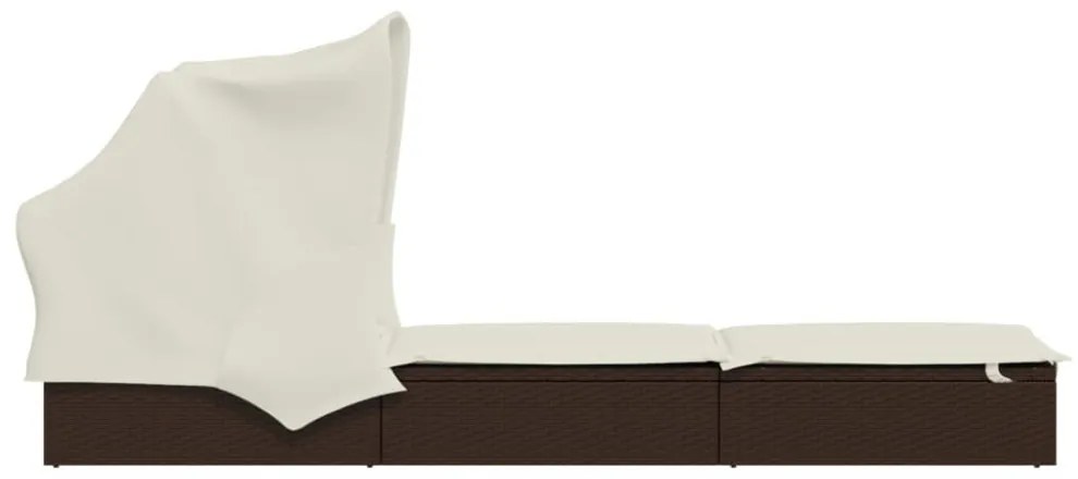 barna polyrattan napozóágy összecsukható tetővel 213x63x97 cm