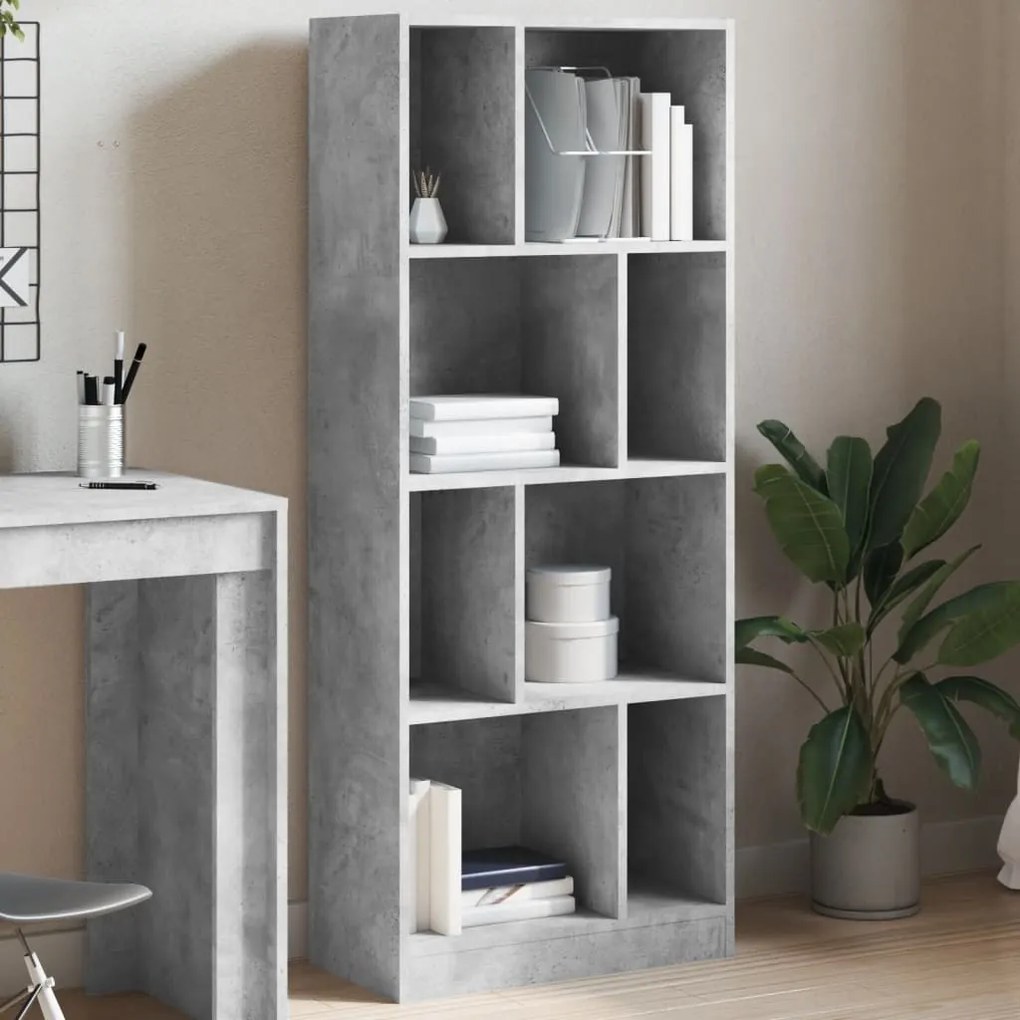 betonszürke szerelt fa könyvespolc 57 x 28,5 x 141 cm