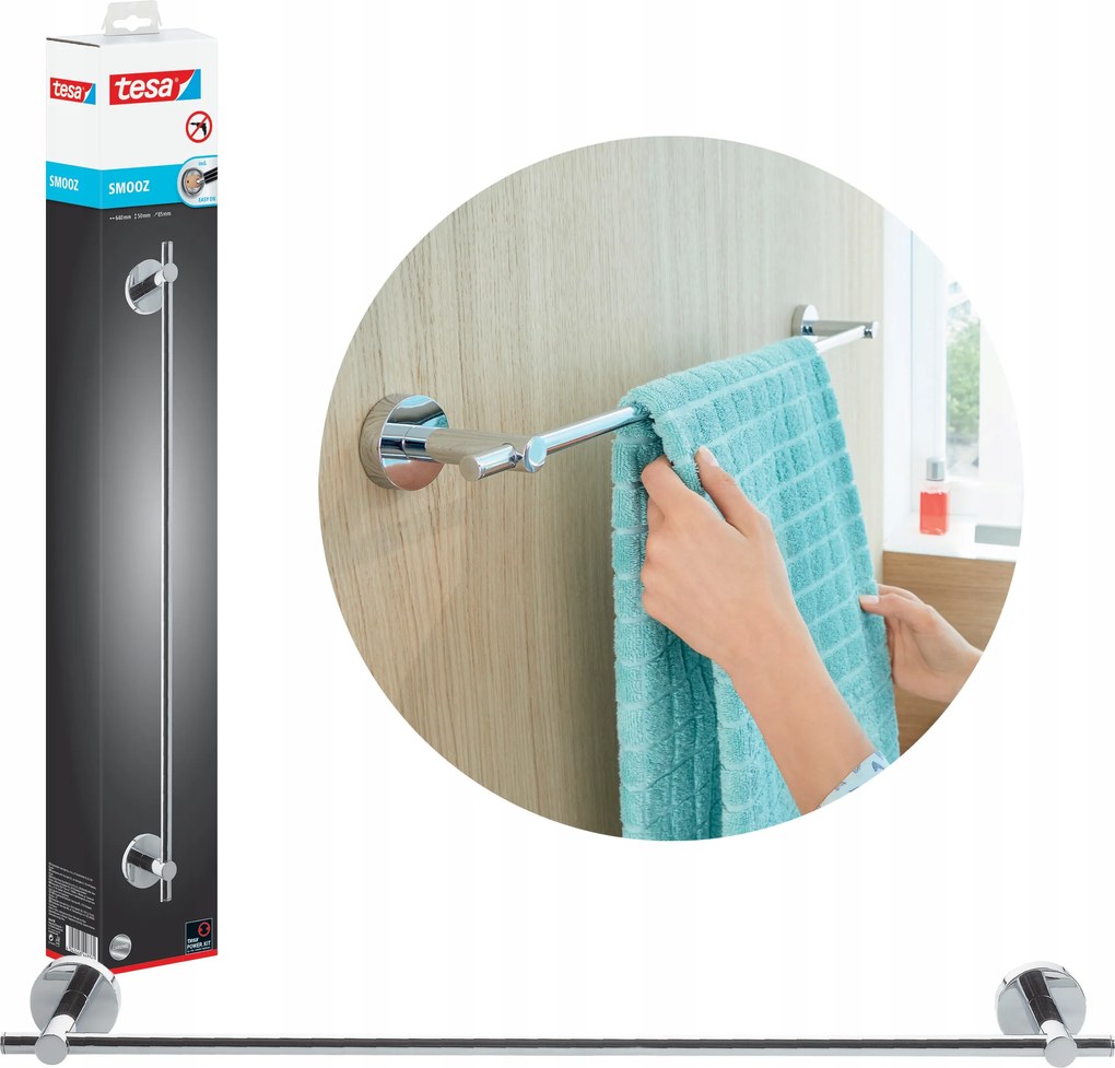 Reling Törölközőtartó Tesa Smooz Fürdőszoba Krómozott Fém