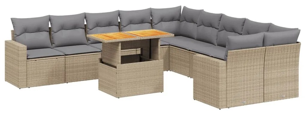 11 részes bézs polyrattan kerti ülőgarnitúra párnákkal