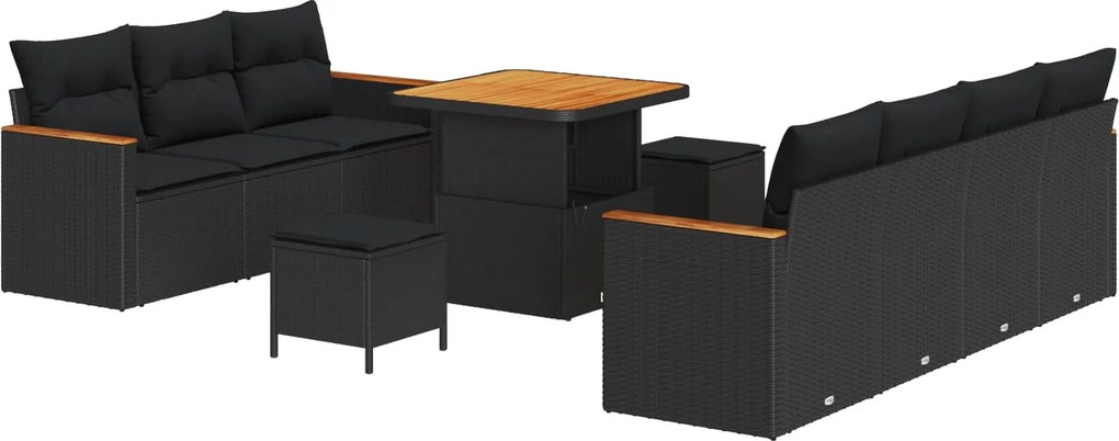 vidaXL Kerti Kanapé Szett 10 pcs Fekete polirattan