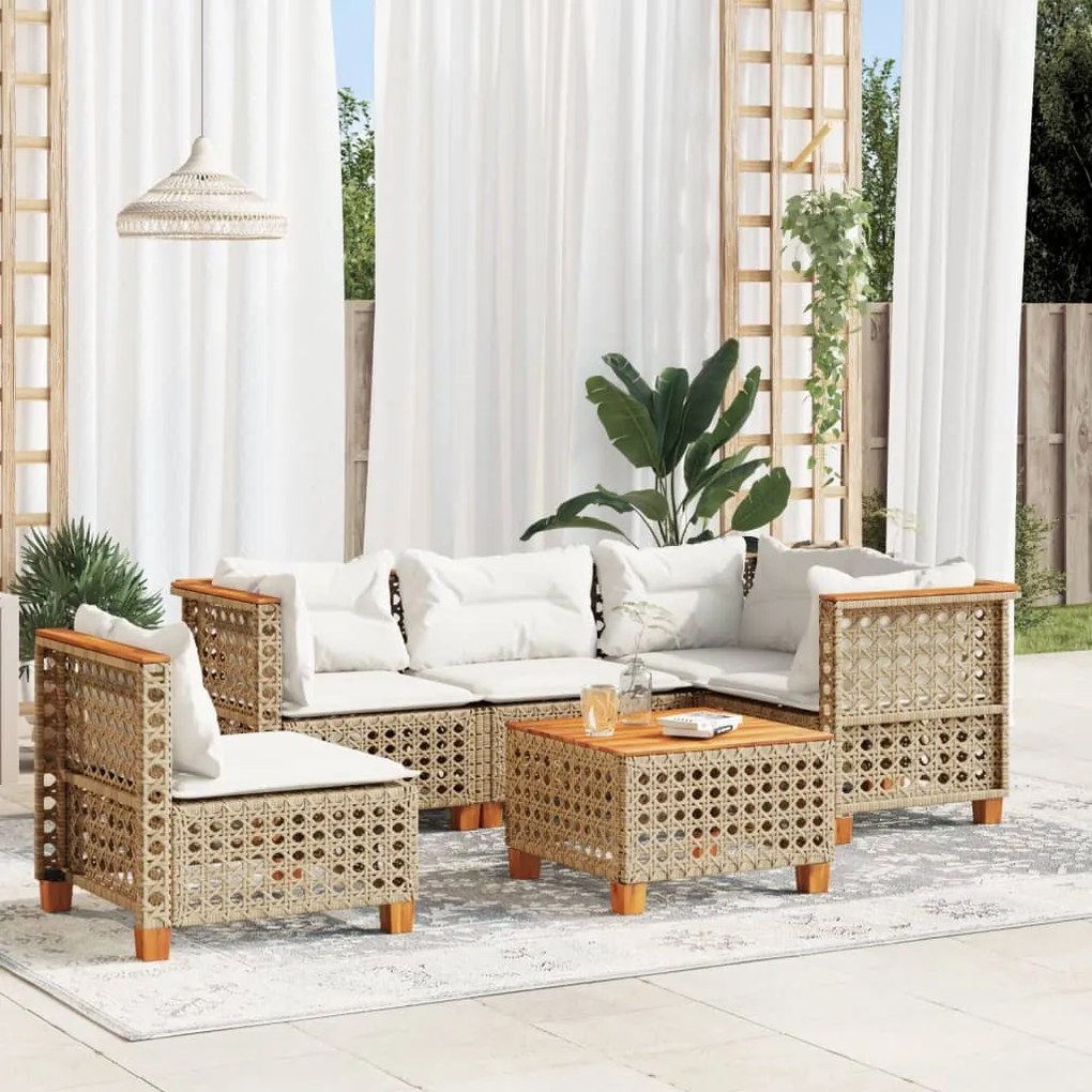 6 részes bézs polyrattan kerti ülőgarnitúra párnával