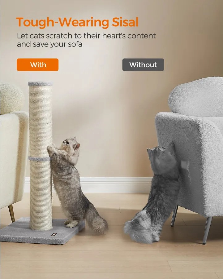 Macskakaparó oszlop közepes és nagy macskáknak, szizálból, szürke