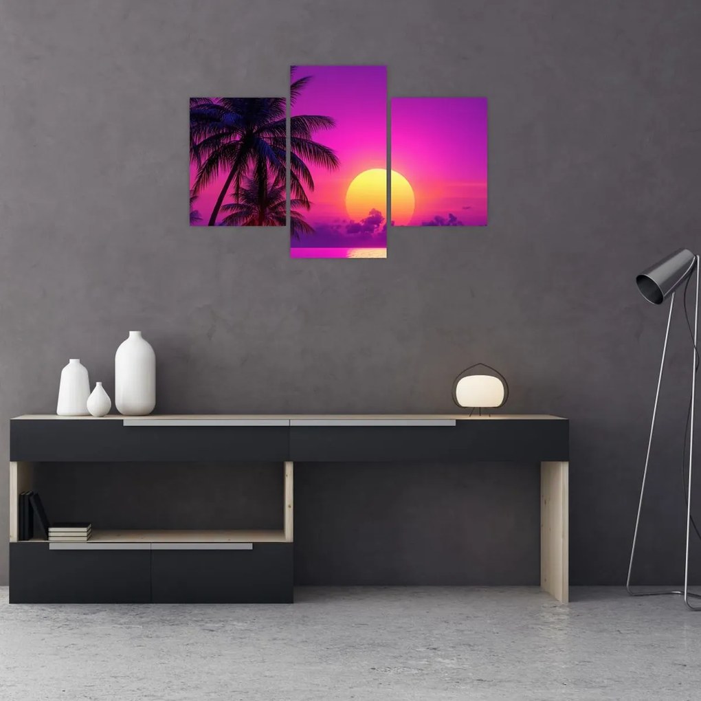 Kép - Lila naplemente pálmafával (90x60 cm)
