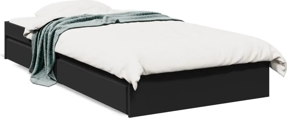 vidaXL fekete szerelt fa ágykeret fiókokkal 100 x 200 cm
