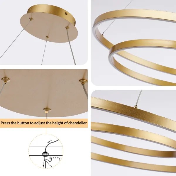 Brilagi-LED Fényerőszabályozható TWISTER kábeles függőlámpa LED/48W/230V Ø 50 cm arany, távirányítóval