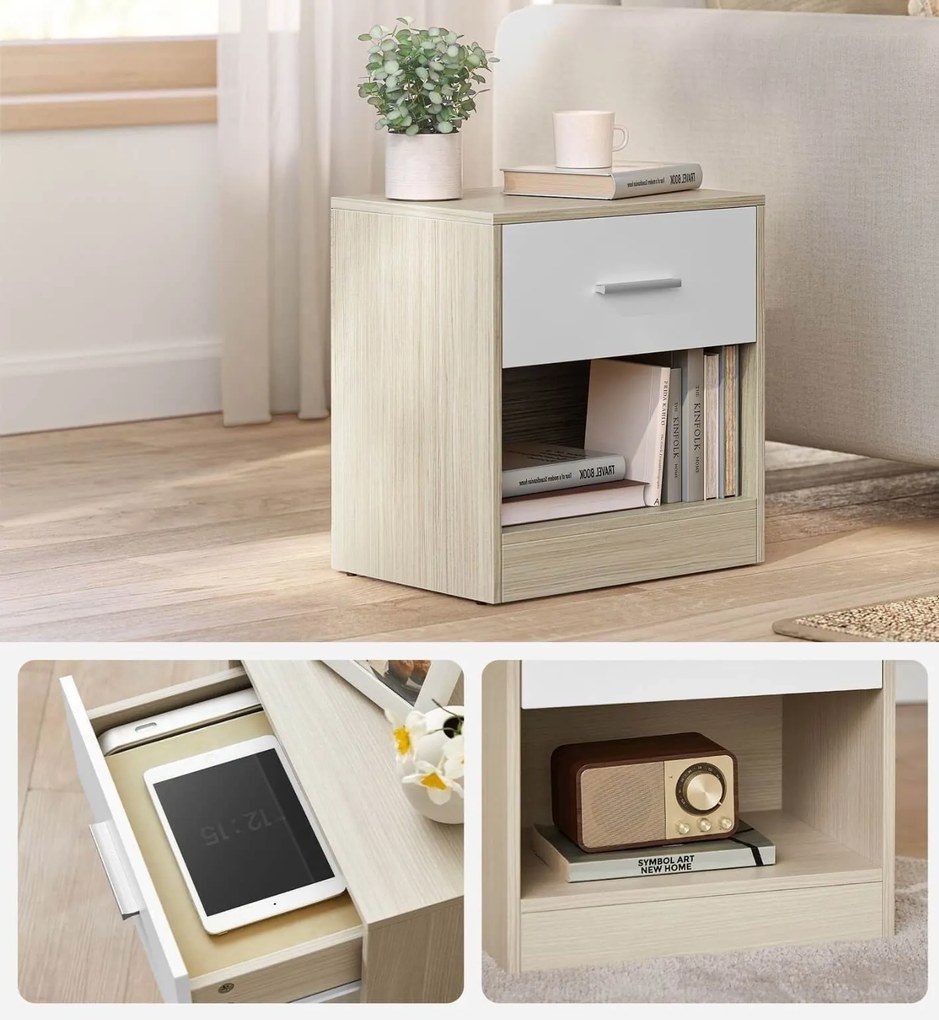 Éjjeliszekrények NOVERA szett 2 db 39x28 cm, bézs/fehér