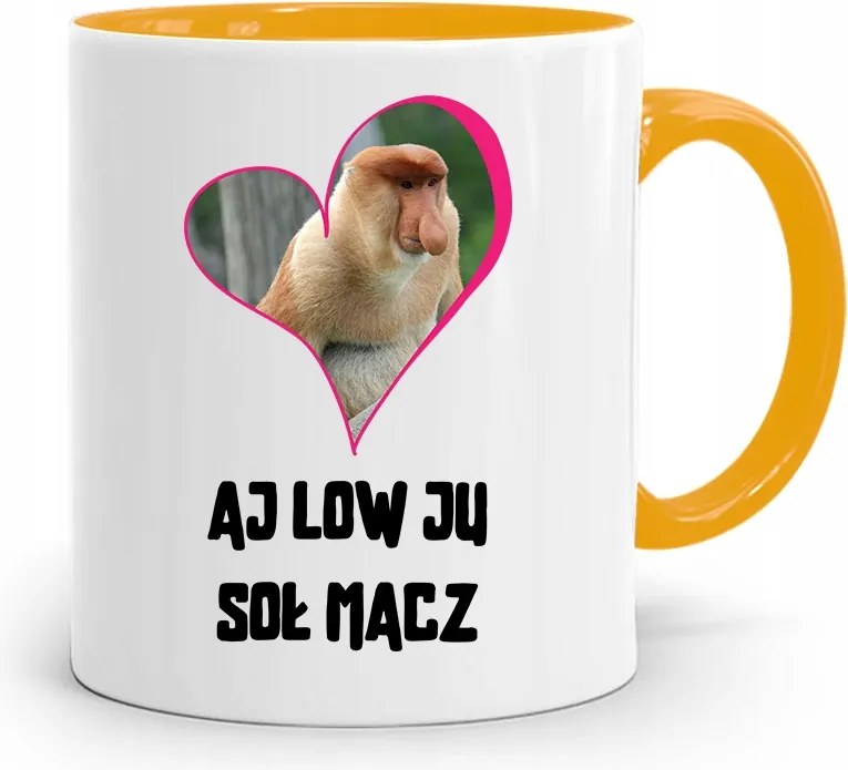 Bögre Sárga Hordozó Janusz Aj Low Ju Só Máz Nyomtatott Fotóval