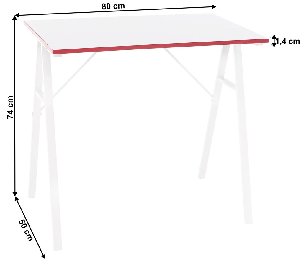 Számítógépasztal, fehér/piros, RALDO