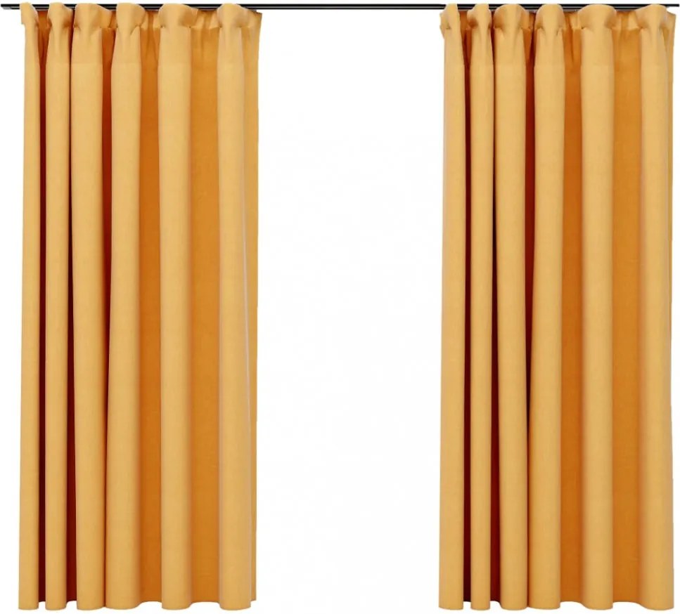 2 db sárga vászonhatású sötétítőfüggöny kampókkal 140 x 175 cm