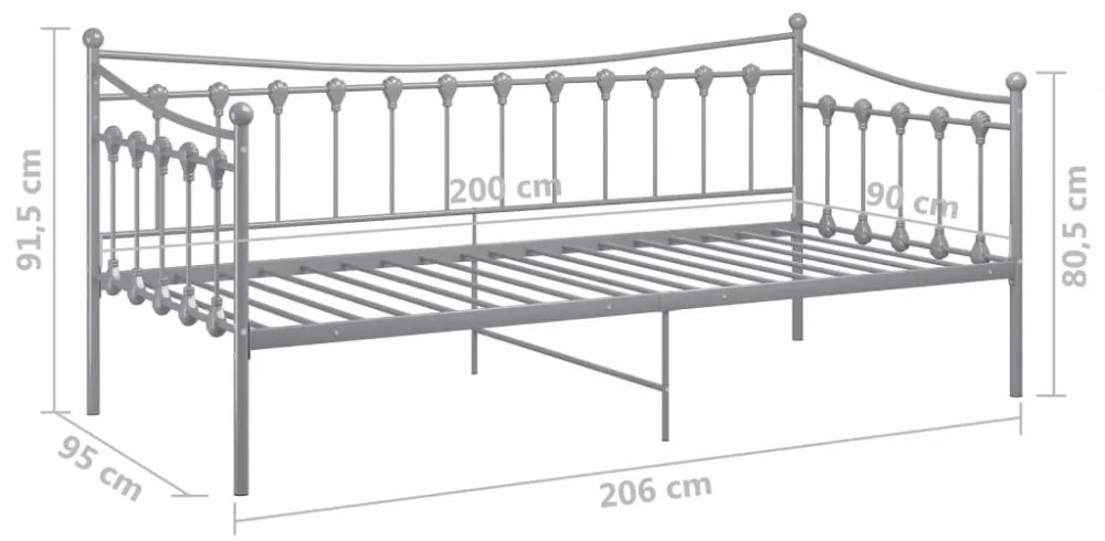szürke fém kanapéágykeret 90 x 200 cm