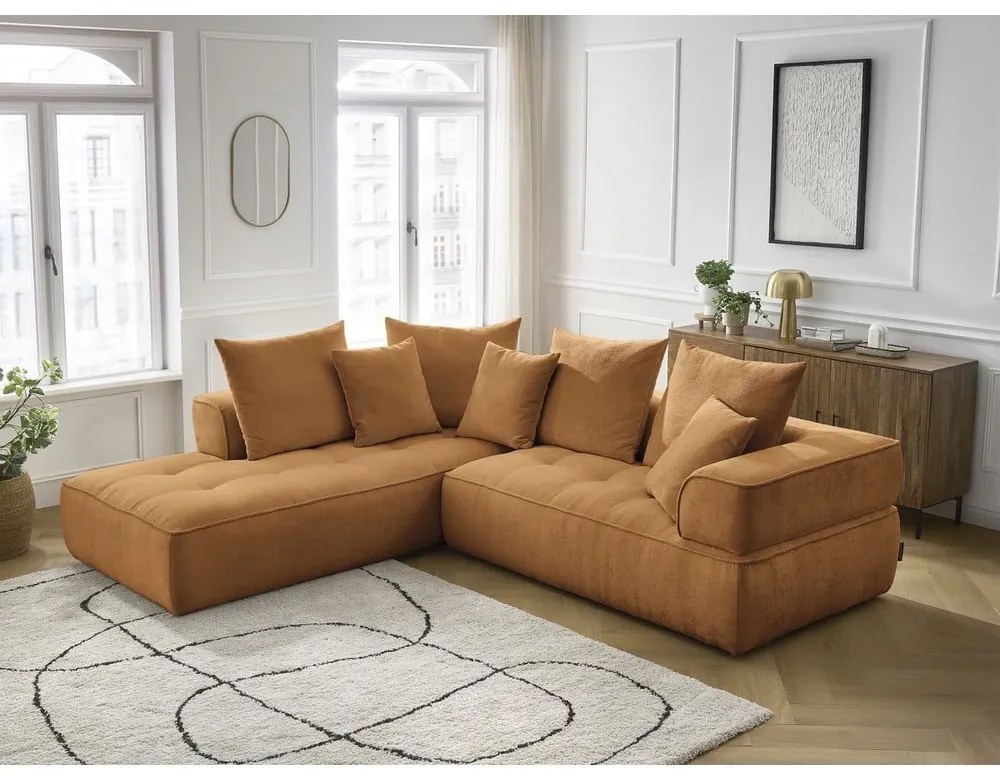 Mustársárga zsenília sarokkanapé (bal oldali-L alakú) Whesley – Bobochic Paris