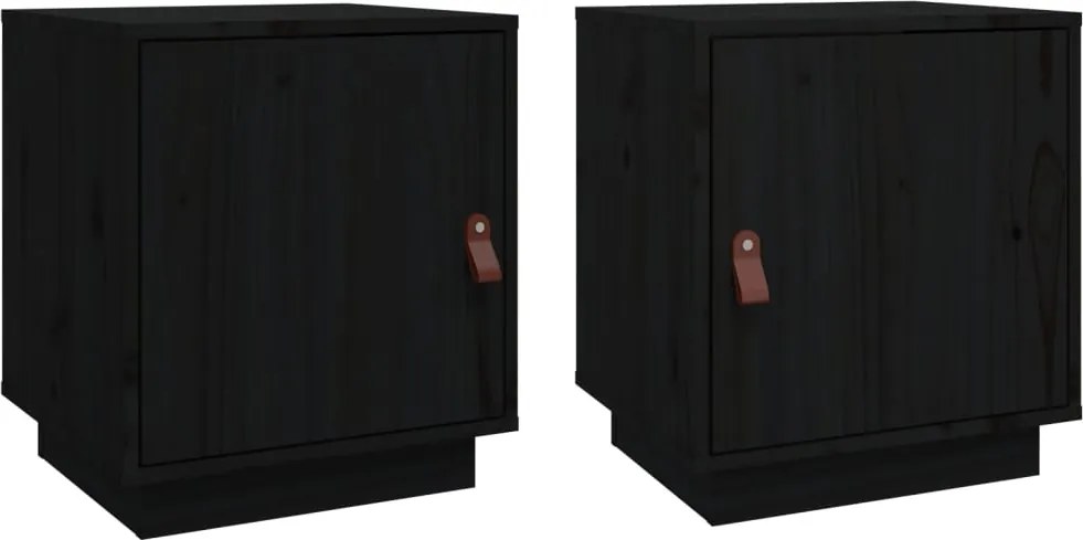 vidaXL 2 db fekete tömör fenyőfa éjjeliszekrény 40 x 34 x 45 cm