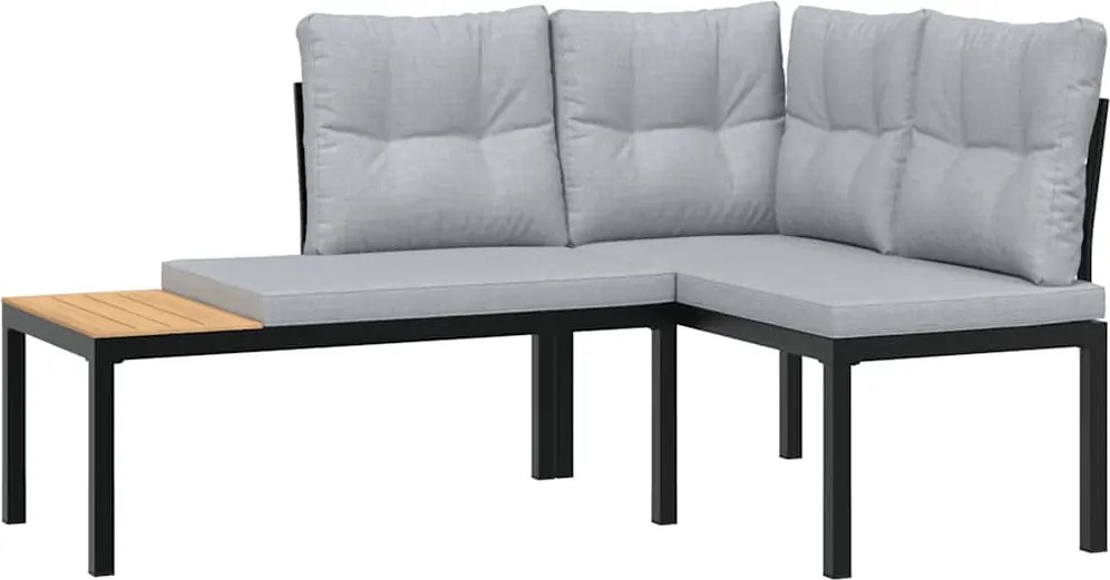 vidaXL 2 db fekete porszórt acél kerti pad párnával