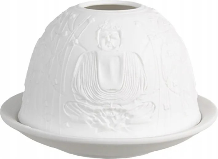Fehér porcelán gyertyatartó Buddha és bambusz 12x8 cm