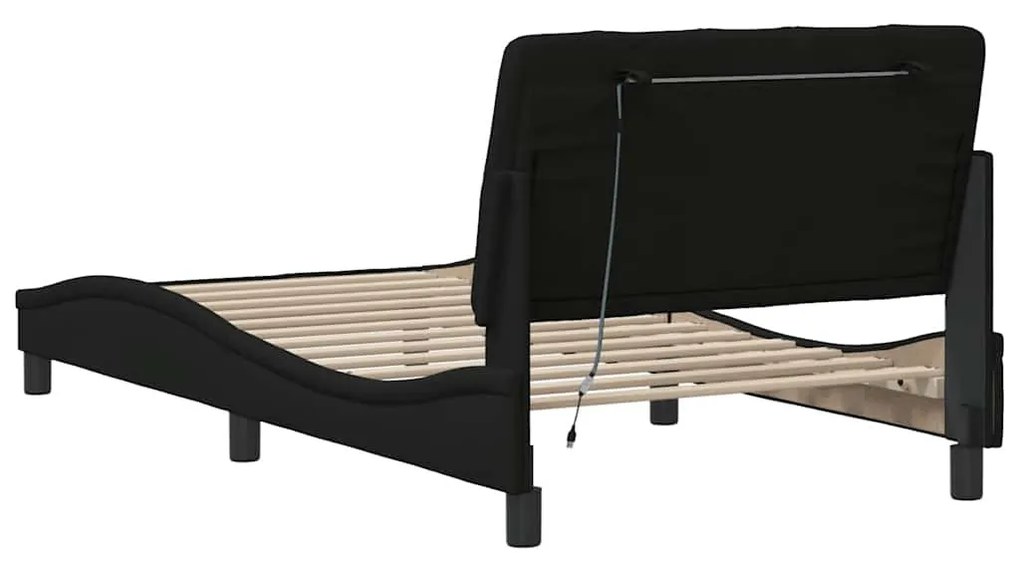 fekete szövet ágykeret LED-ekkel matrac nélkül 100x200 cm