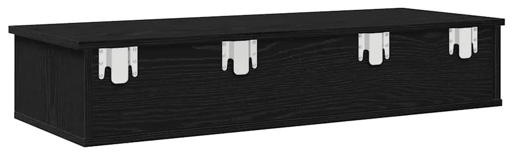 fekete szerelt fa falipolc fiókokkal 100 x 37,5 x 19 cm