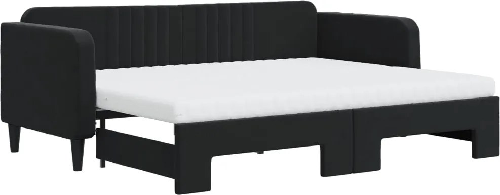 vidaXL fekete kihúzható bársony heverő matraccal 80 x 200 cm