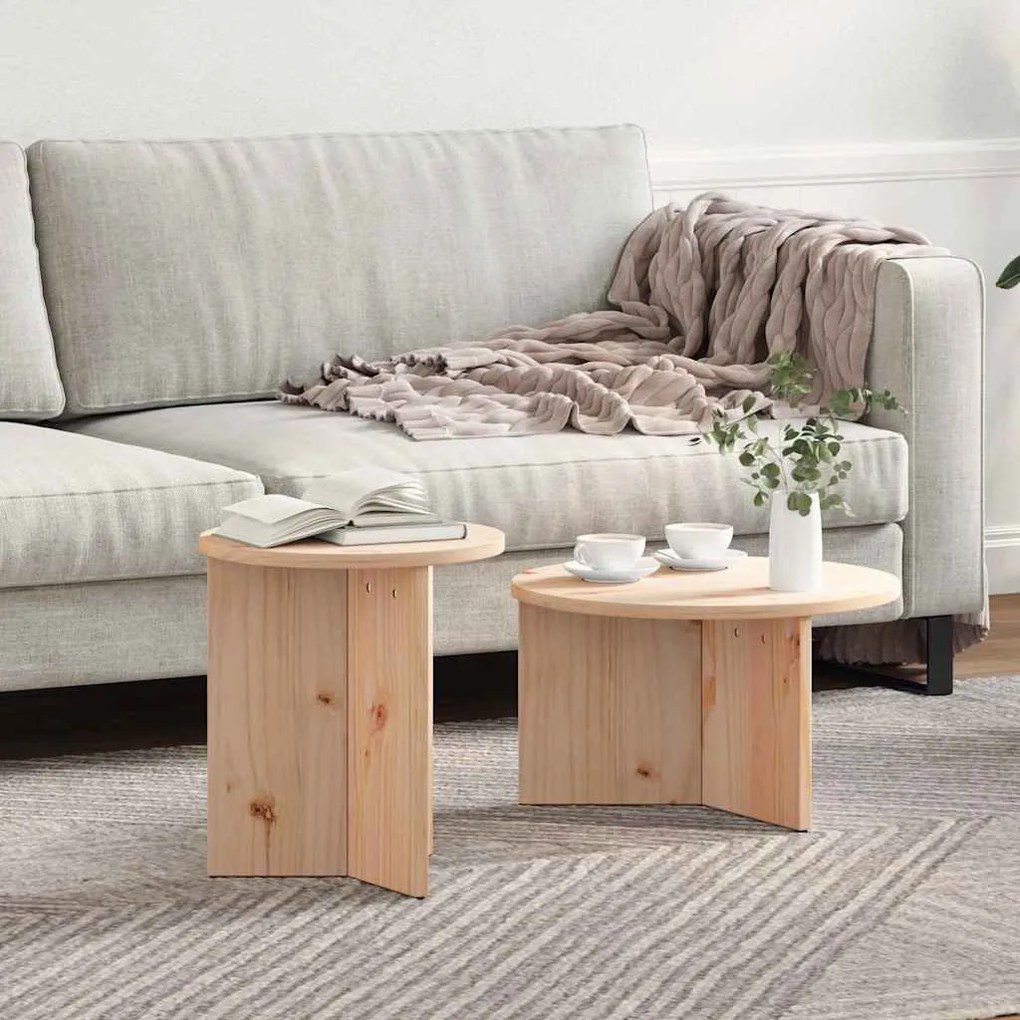 Dohányzóasztal 2 pcs Természetes 49 x 49 x 28 cm Tömör fenyőfa