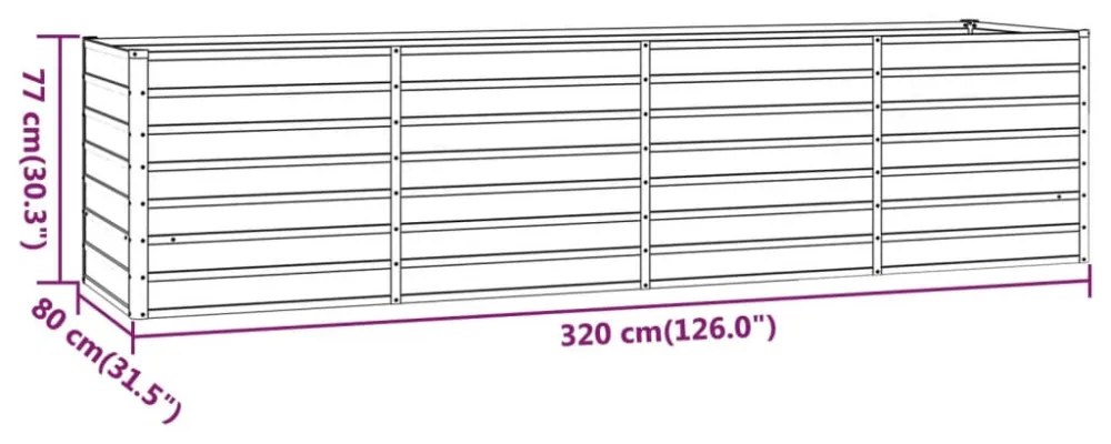 rozsda színű corten acél kerti magaságyás 320 x 80 x 77 cm