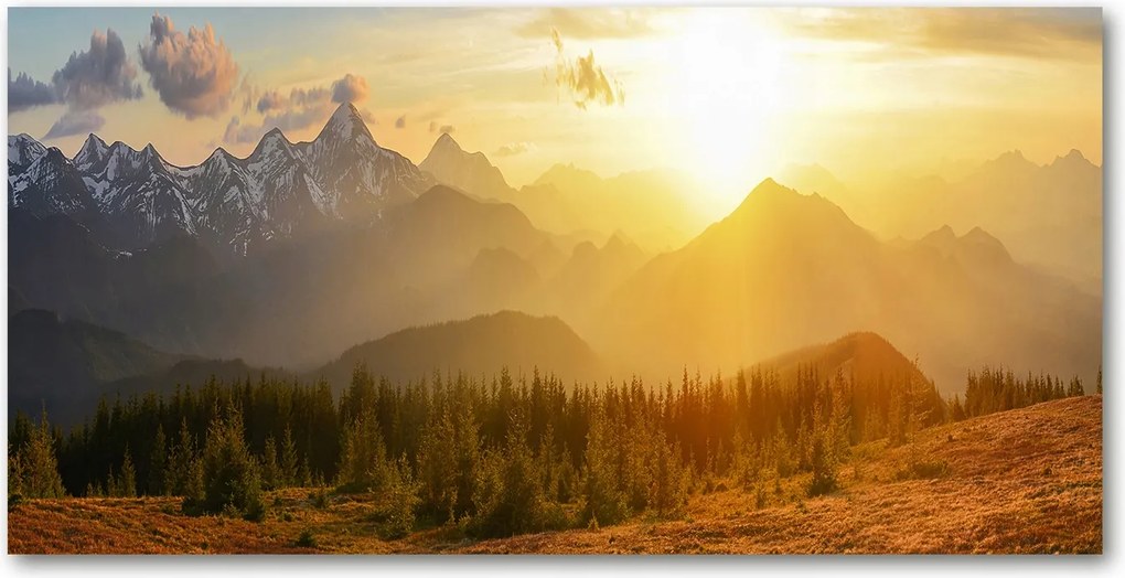 Fotó üveg kép Naplemente hegyek 140x70