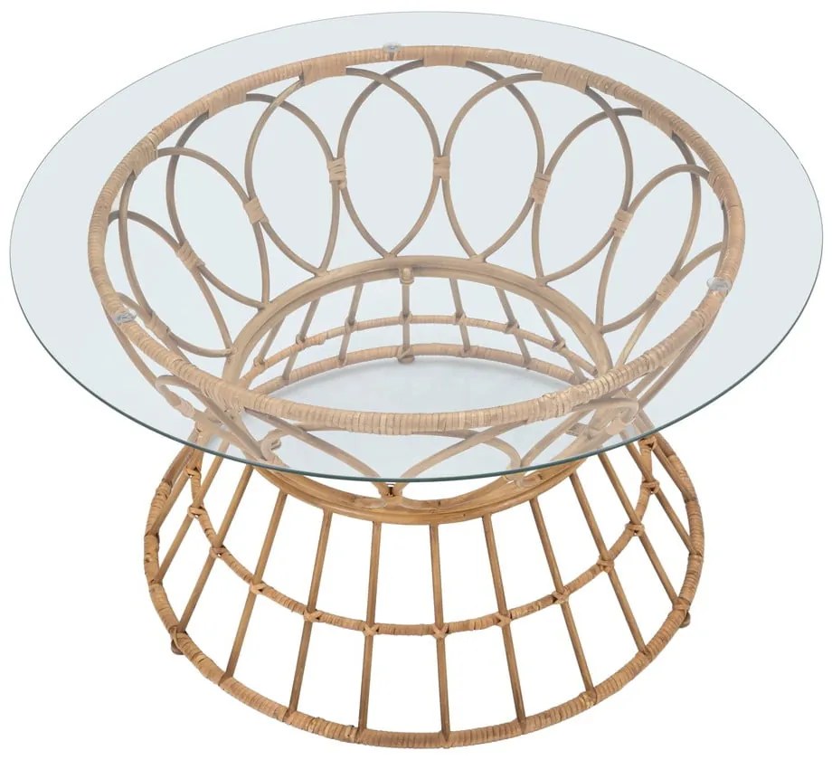 Natúr színű kerek dohányzóasztal üveg asztallappal ø 75 cm Panama – Mauro Ferretti