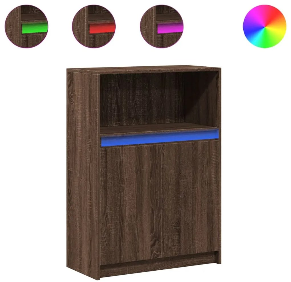 barna tölgy színű szerelt fa tálalószekrény LED-del 72x34x100cm