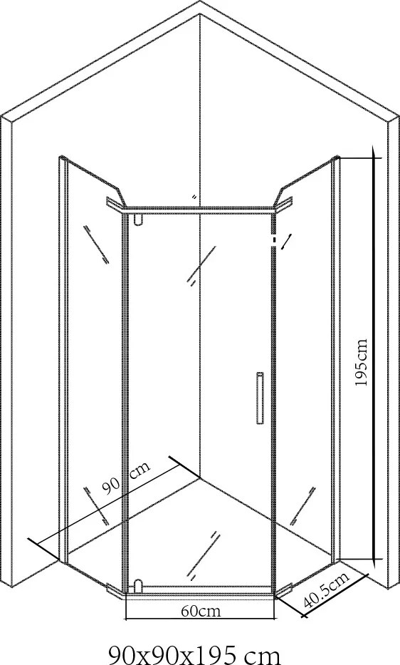 Celtic 90x90 cm ötszögletű zuhanykabin tálca nélkül fekete
